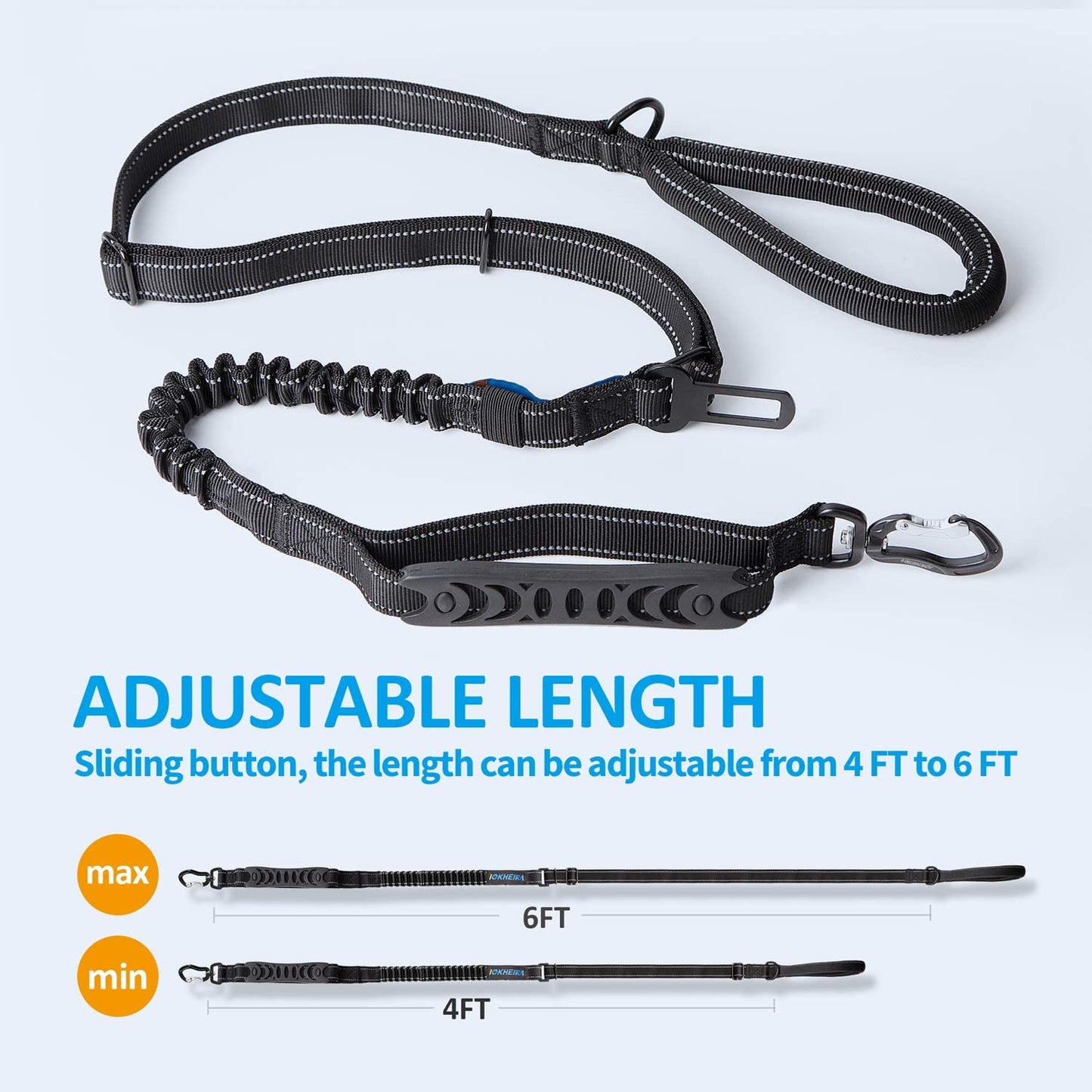 Pawfectly Multifunctional Leash with Car Seatbelt for Large, Medium Dogs, Adjustable, 4-6 FT Strong Bungee Leash