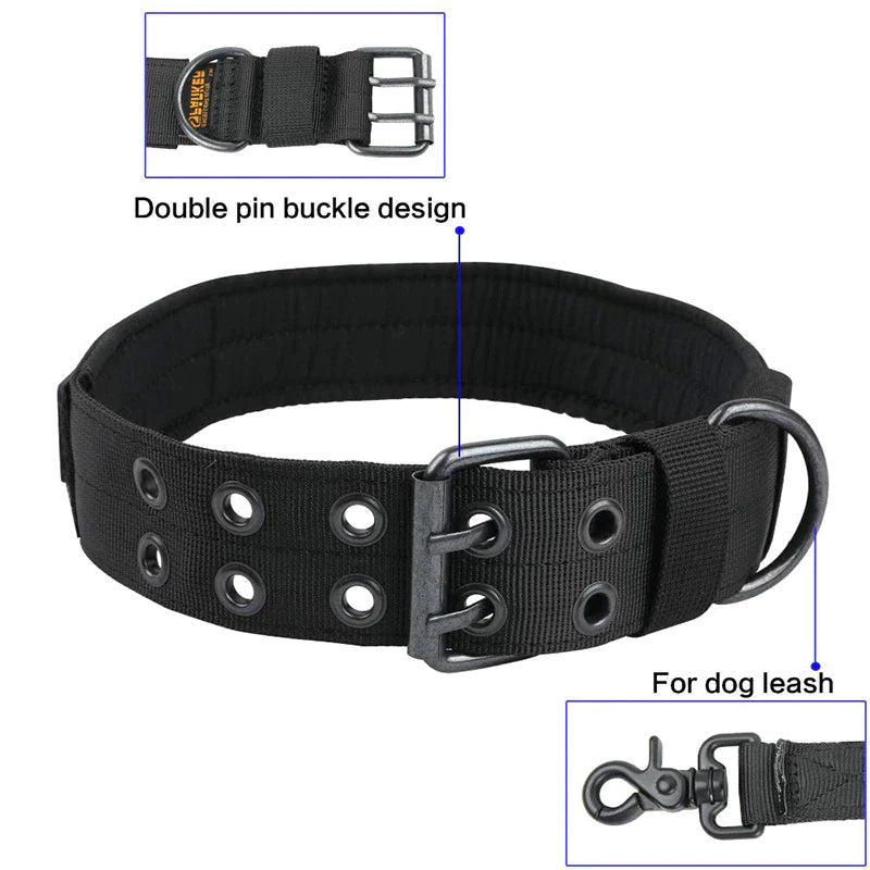 Pawfectly 2" Wide Tactical Heavy Duty Nylon Large Dog Collar K9 Military with Metal Buckle