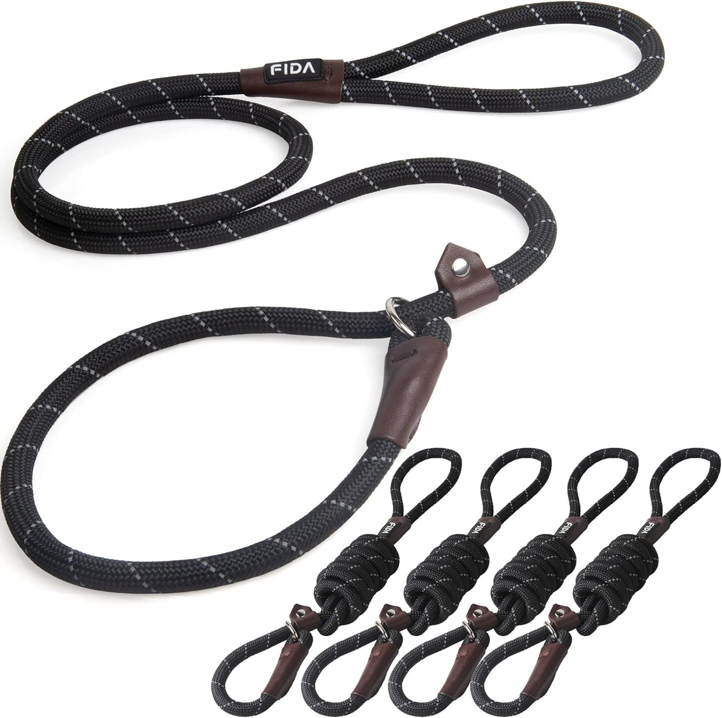 Durable Slip Lead Dog Leash, 6 FT X 3/8" Heavy Duty Dog Loop Leash, Comfortable Strong Rope Slip Leash for Small Dogs and Puppies, No Pull Pet Training Leash with Highly Reflective (3/8", Black)