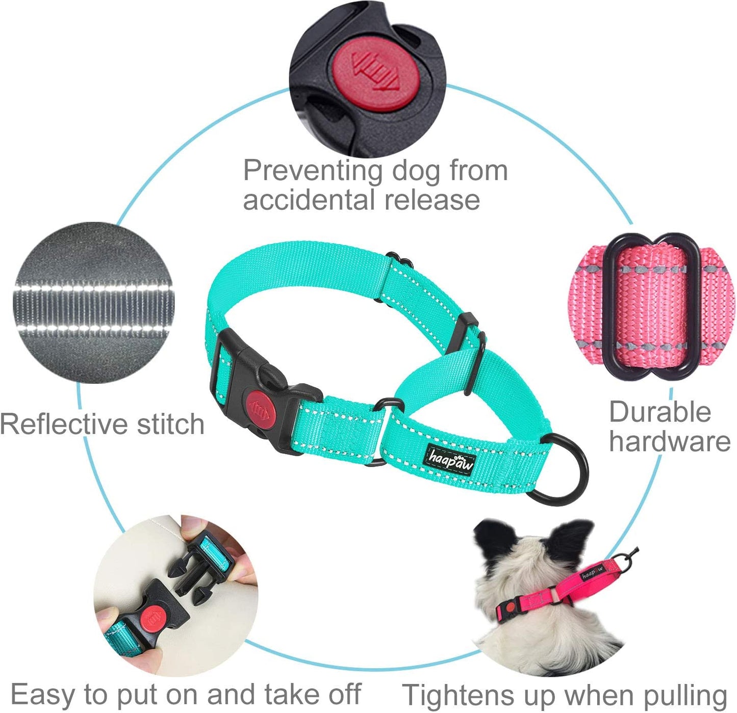 Pawfectly 2 Packs Martingale Dog Collar with Quick Release Buckle Reflective Dog Training Collars for Small Medium Large Dogs