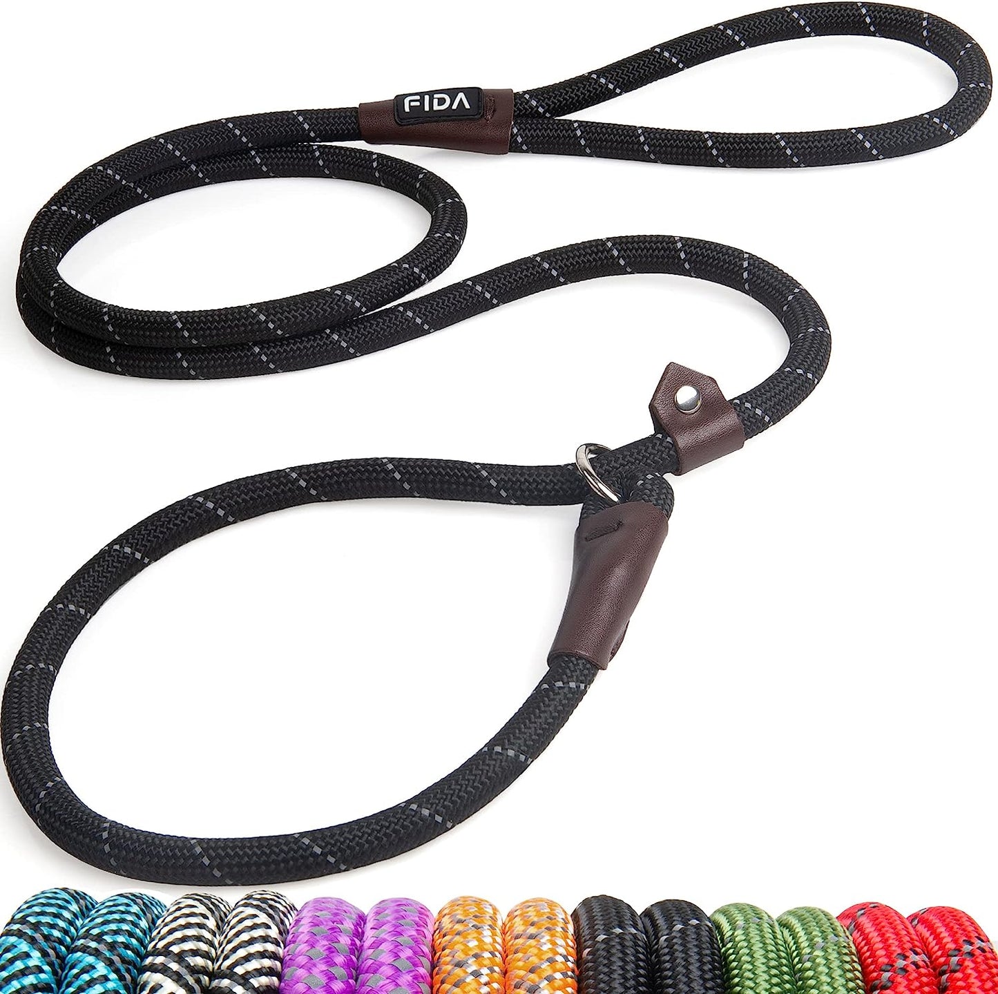 Durable Slip Lead Dog Leash, 6 FT X 3/8" Heavy Duty Dog Loop Leash, Comfortable Strong Rope Slip Leash for Small Dogs and Puppies, No Pull Pet Training Leash with Highly Reflective (3/8", Black)