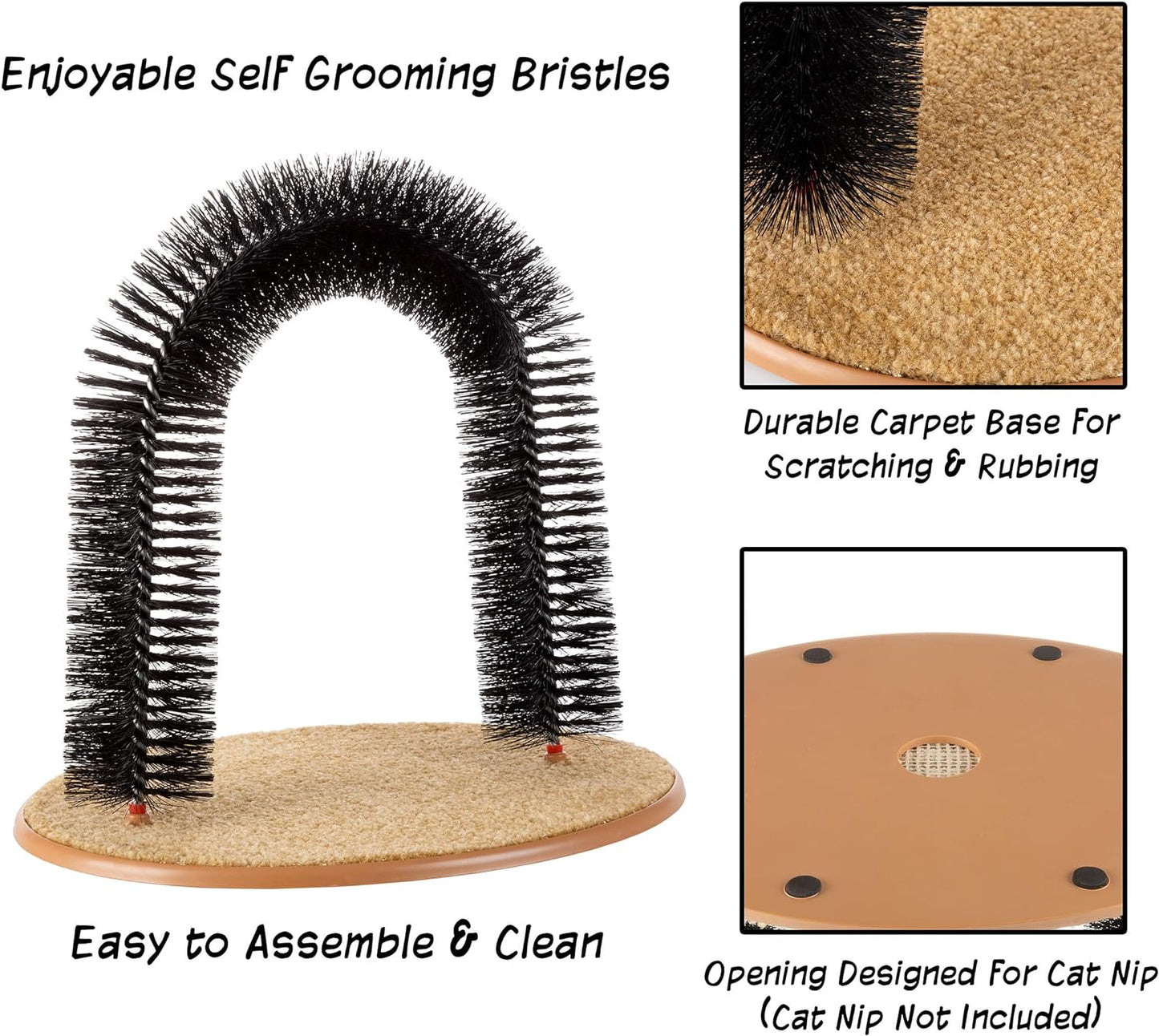 Purrfect Cat Self-Groomer - Bristle Ring Brush Cat Arch with Carpeted Base, Back Scratcher and Massager for Controlling Shedding and Claws by  (Black)