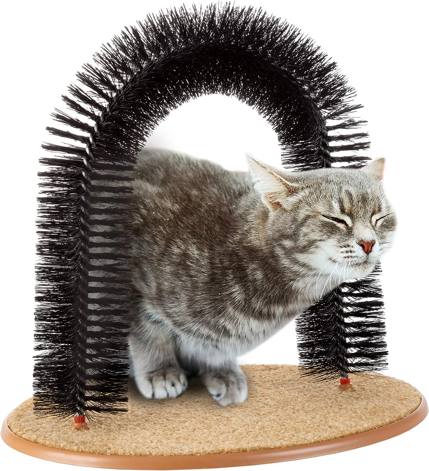 Purrfect Cat Self-Groomer - Bristle Ring Brush Cat Arch with Carpeted Base, Back Scratcher and Massager for Controlling Shedding and Claws by  (Black)