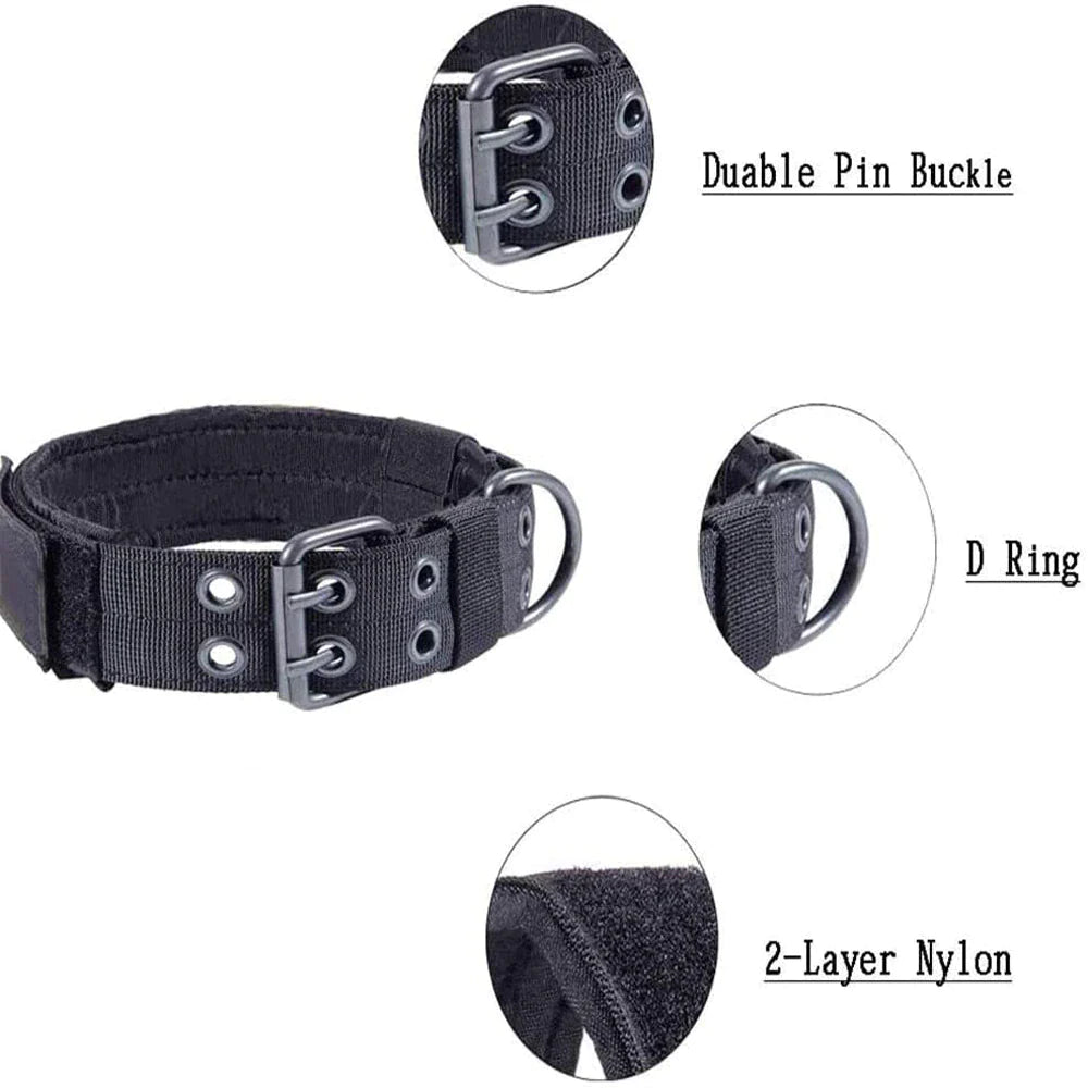 Pawfectly 2" Wide Tactical Heavy Duty Nylon Large Dog Collar K9 Military with Metal Buckle