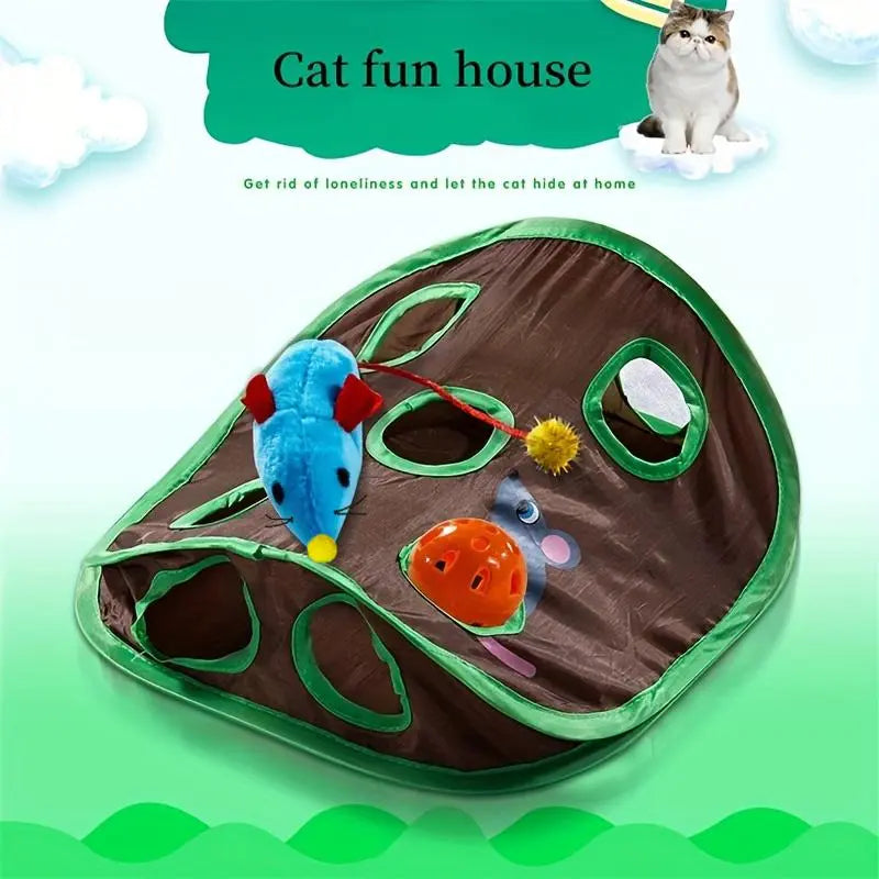 Purrfect 9-Hole Tunnel Cat Toy (1 Piece), Foldable Interactive Cat Toy, Pet Play Toy for Indoor & Outdoor