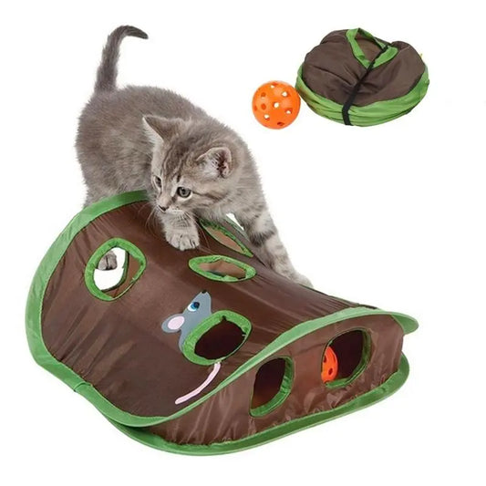 Purrfect 9-Hole Tunnel Cat Toy (1 Piece), Foldable Interactive Cat Toy, Pet Play Toy for Indoor & Outdoor