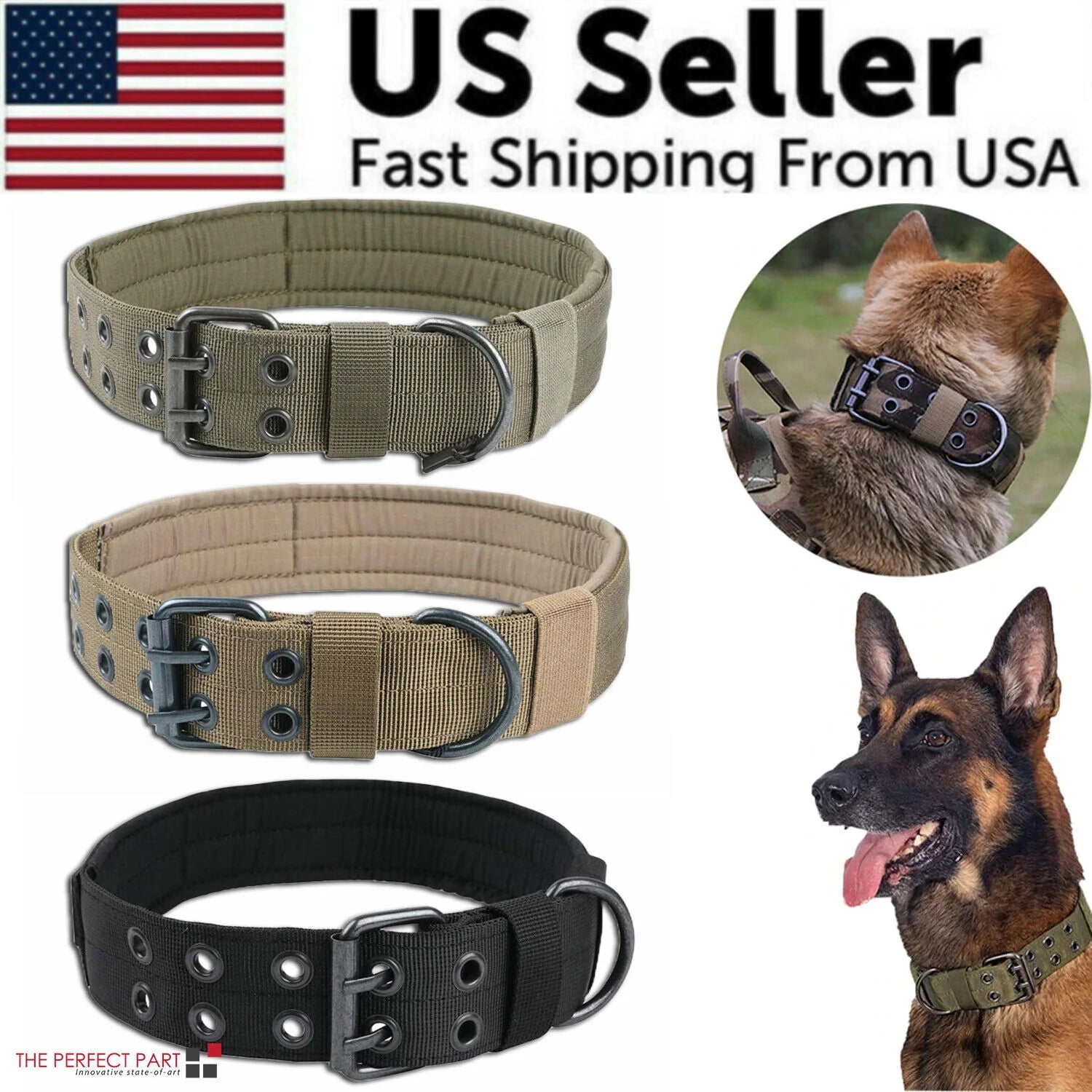 Pawfectly 2" Wide Tactical Heavy Duty Nylon Large Dog Collar K9 Military with Metal Buckle