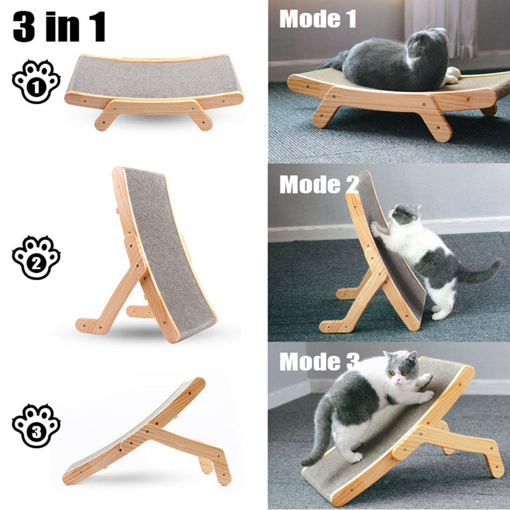 Purrfect Wooden Cat Scratcher Scraper Detachable Lounge Bed 3 in 1 Scratching Post for Cats Training Grinding Claw Toys Cat Scratch Board