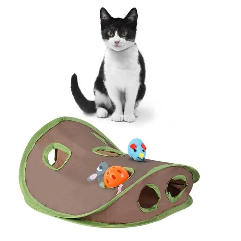 Purrfect 9-Hole Tunnel Cat Toy (1 Piece), Foldable Interactive Cat Toy, Pet Play Toy for Indoor & Outdoor