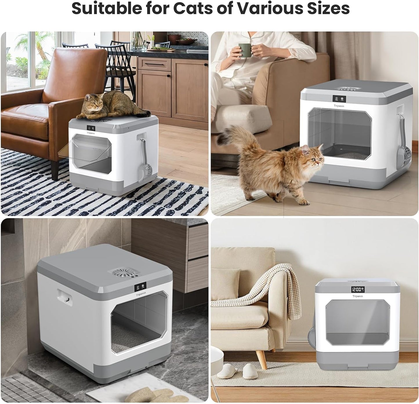 Perfectly Purrfect Premium Smart Cat Litter Box with Enhanced Odor Control (Updated Version) - Covered & Enclosed for Large Cats, Includes Lid, Scoop, and Mat for Easy Cleaning - Anti-Leakage & Splash Design