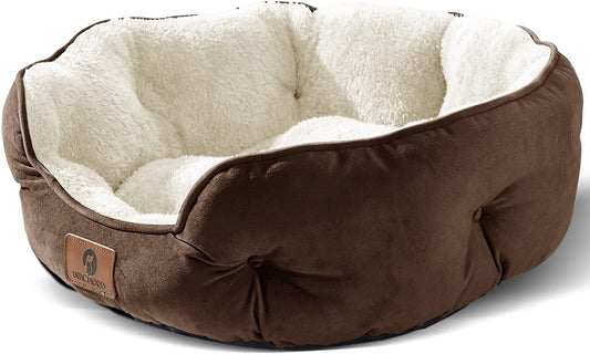 Pawpectly Purrfect Small Dog Bed for Small Dogs, Cat Beds for Indoor Cats, Pet Bed for Puppy and Kitty, Extra Soft & Machine Washable with Anti-Slip & Water-Resistant Oxford Bottom, Brown, 20 Inches