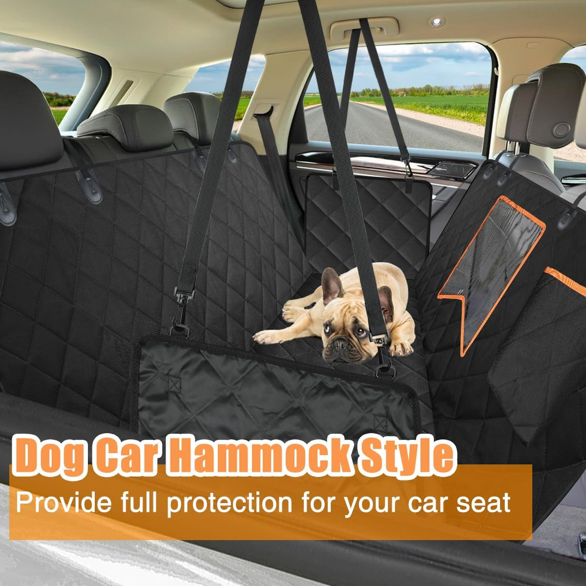 Pawfectly Dog Car Seat Cover for Back Seat, 100% Waterproof Dog Seat Cover with Mesh Window, Anti-Scratch Nonslip Durable Soft Pet Dog Car Hammock for Cars Trucks and SUV