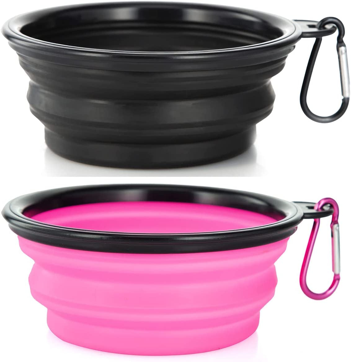 Pawfectly Dog Bowl Pet Collapsible Bowls, 2 Pack Collapsible Dog Water Bowls for Cats Dogs, Portable Pet Feeding Watering Dish for Walking Parking Traveling with 2 Carabiners (Small, Large. Assorted Colors)