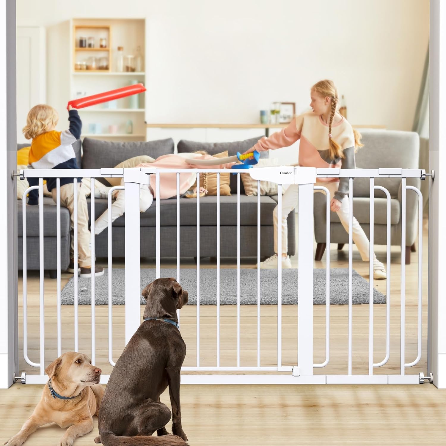 Pawfectly Purrfect Easy-Install Pressure-Mounted Pet Gate: Wide Walk-Thru Safety Barrier for Dogs and Cat