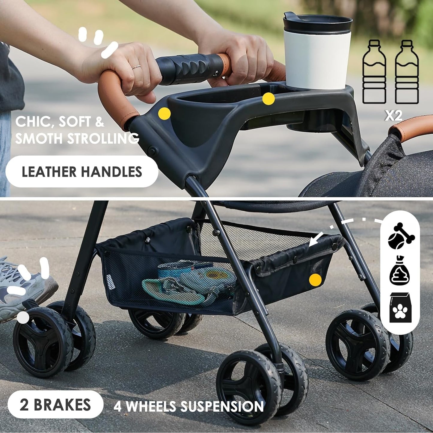 3-in-1 Pawfect Folding Pet Stroller: Foldable Design, Removable Carrier, Waterproof Pad, Sun Shade - Ideal for Small to Medium Dogs and Cats!