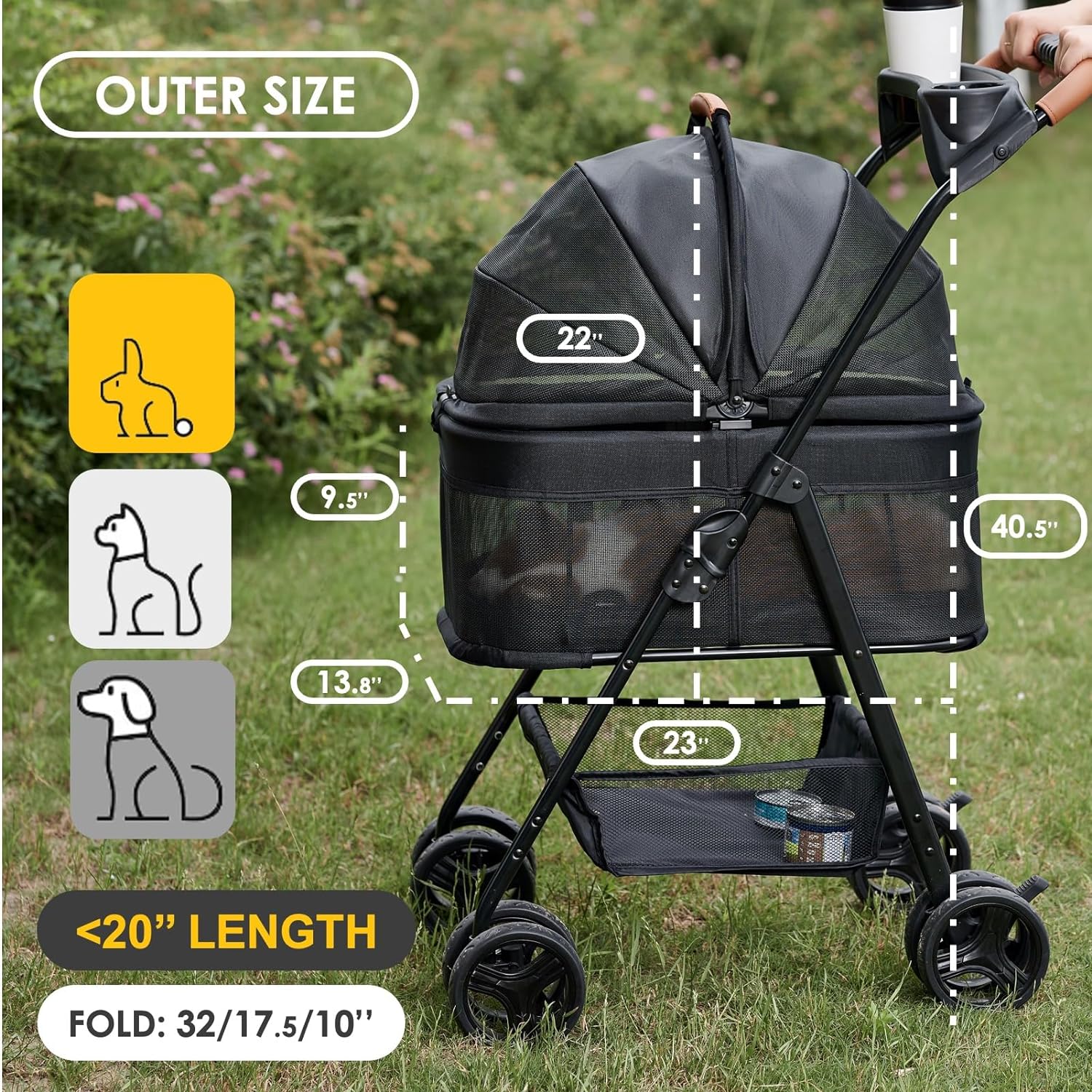 3-in-1 Pawfect Folding Pet Stroller: Foldable Design, Removable Carrier, Waterproof Pad, Sun Shade - Ideal for Small to Medium Dogs and Cats!