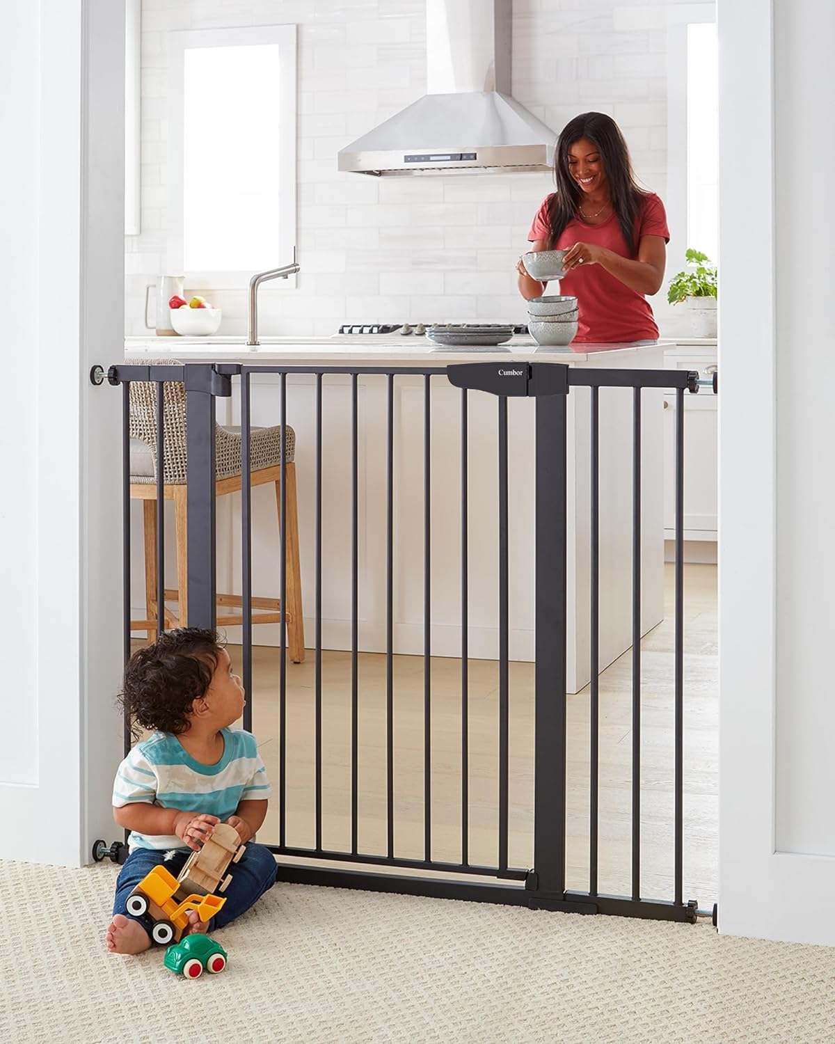 Pawfectly Purrfect Easy-Install Pressure-Mounted Pet Gate: Wide Walk-Thru Safety Barrier for Dogs and Cat