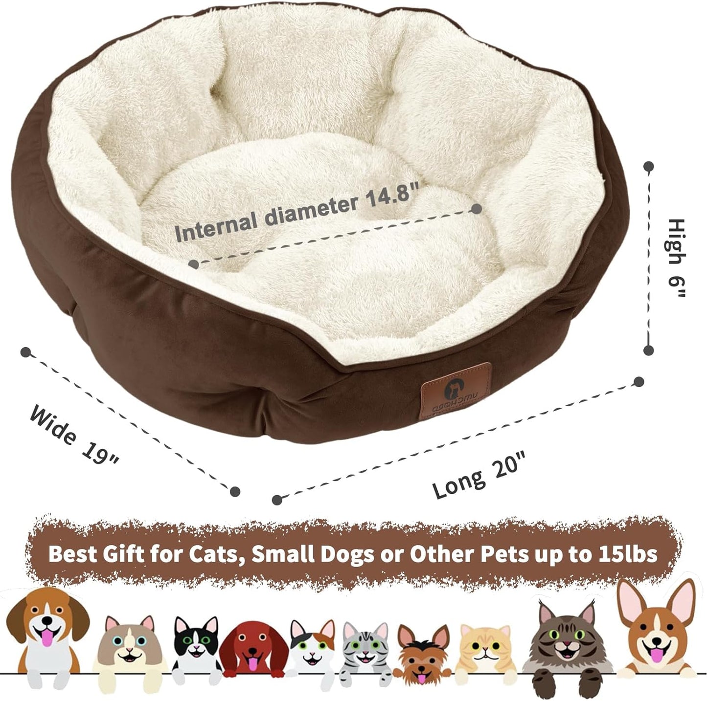 Pawpectly Purrfect Small Dog Bed for Small Dogs, Cat Beds for Indoor Cats, Pet Bed for Puppy and Kitty, Extra Soft & Machine Washable with Anti-Slip & Water-Resistant Oxford Bottom, Brown, 20 Inches