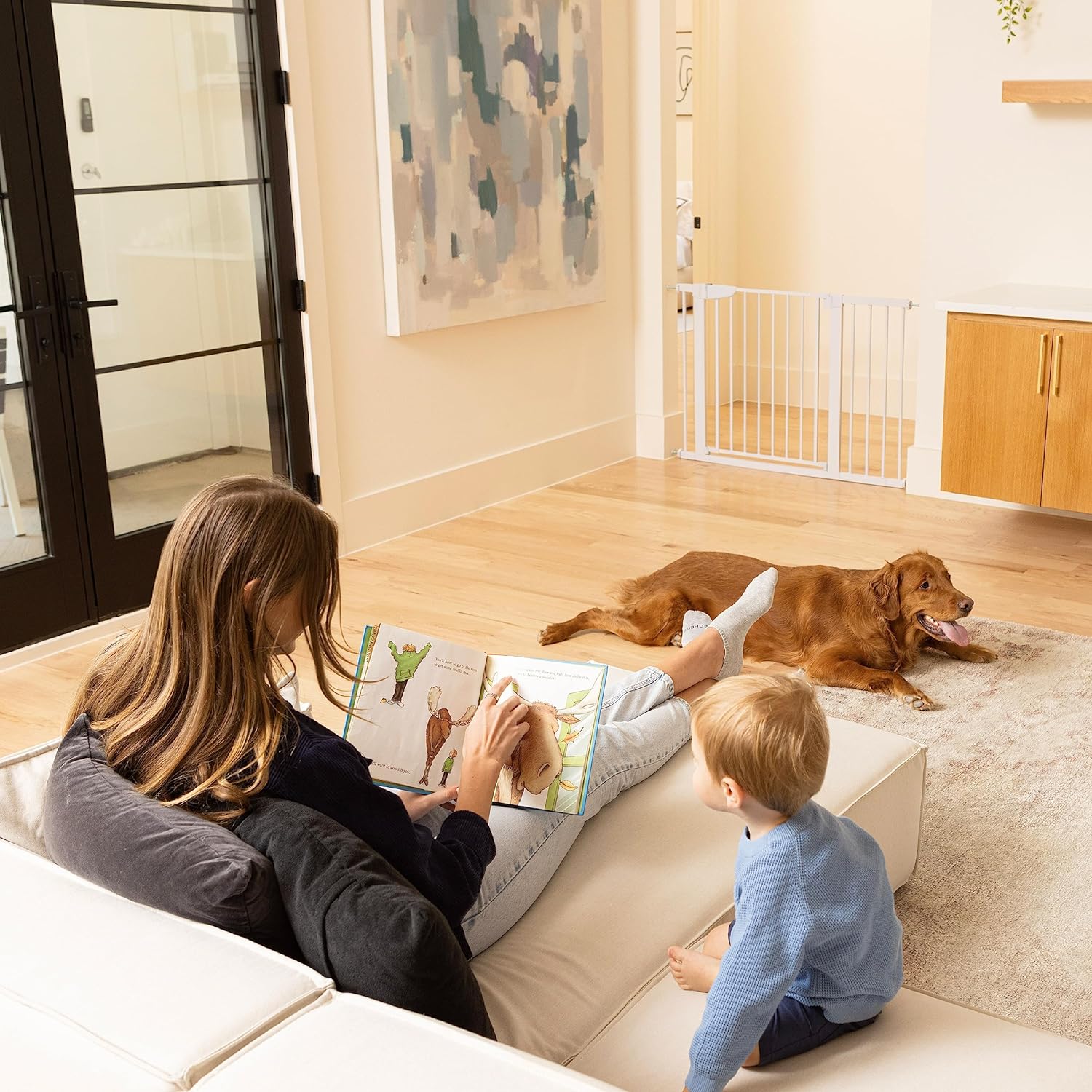 Pawfectly Purrfect Easy-Install Pressure-Mounted Pet Gate: Wide Walk-Thru Safety Barrier for Dogs and Cat