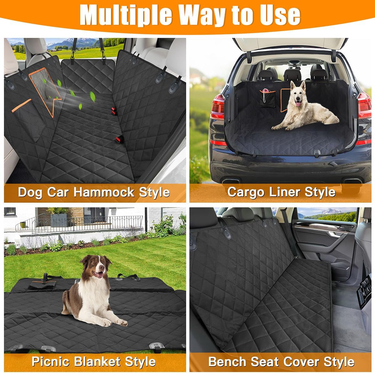 Pawfectly Dog Car Seat Cover for Back Seat, 100% Waterproof Dog Seat Cover with Mesh Window, Anti-Scratch Nonslip Durable Soft Pet Dog Car Hammock for Cars Trucks and SUV