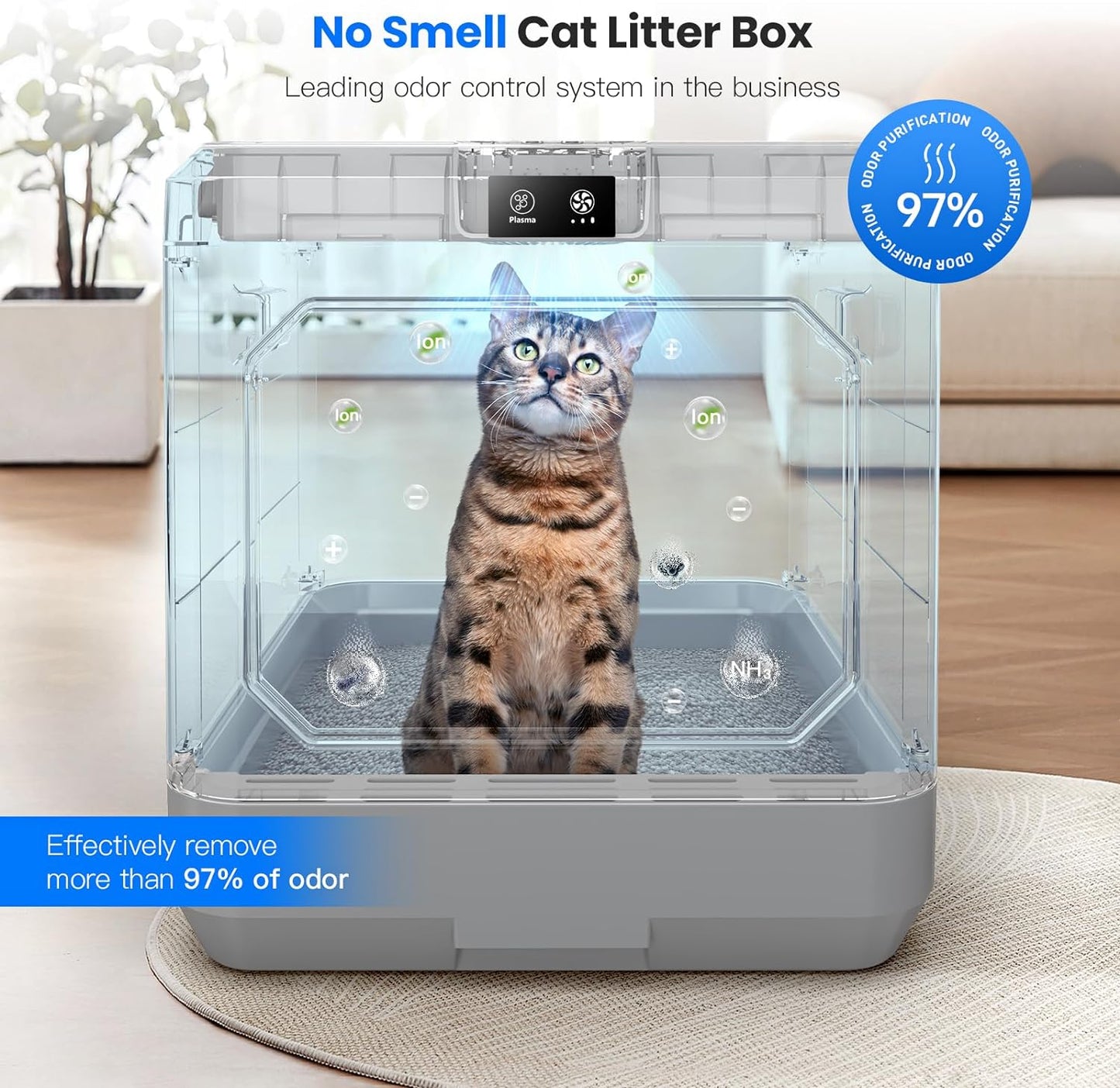 Perfectly Purrfect Premium Smart Cat Litter Box with Enhanced Odor Control (Updated Version) - Covered & Enclosed for Large Cats, Includes Lid, Scoop, and Mat for Easy Cleaning - Anti-Leakage & Splash Design