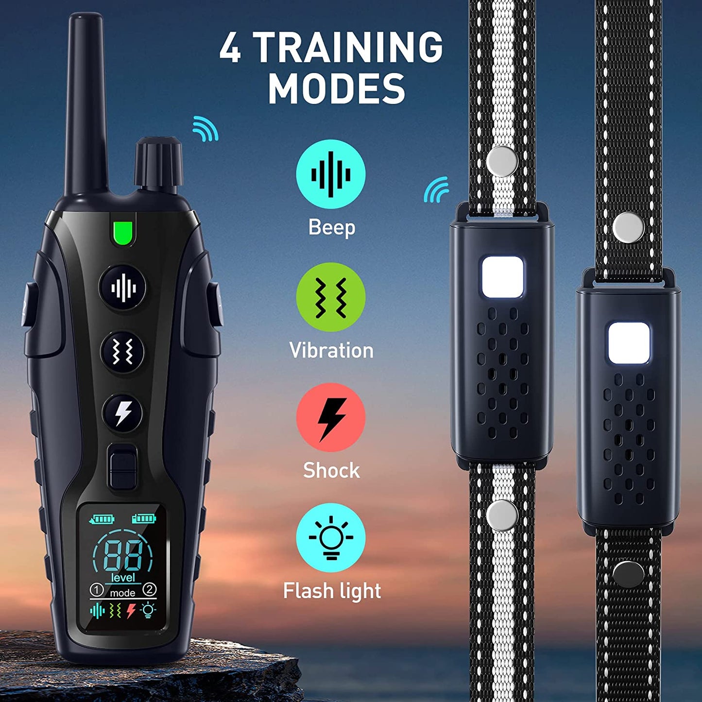 Dog Shock Collar 2 Dogs(15-150Lbs) with Flashing Light for Night Walks,4000Ft Dog Training Collar Adjustable Pitch Beep(1-8), Vibration(1-16), Safe Shock(1-99), and Keypad Lock, Shock Collar for Dogs