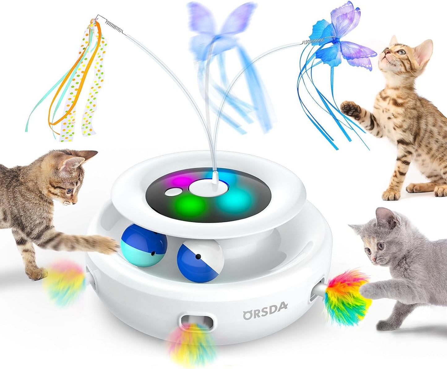 Purrfect Cat Toy, 3-In-1 Automatic Cat Toys for Indoor Cats, Electronic Whack a Mole, Fluttering Butterfly,Track Balls Kitten Toy, Rechargeable Power Interactive Feather Toys for All Breeds