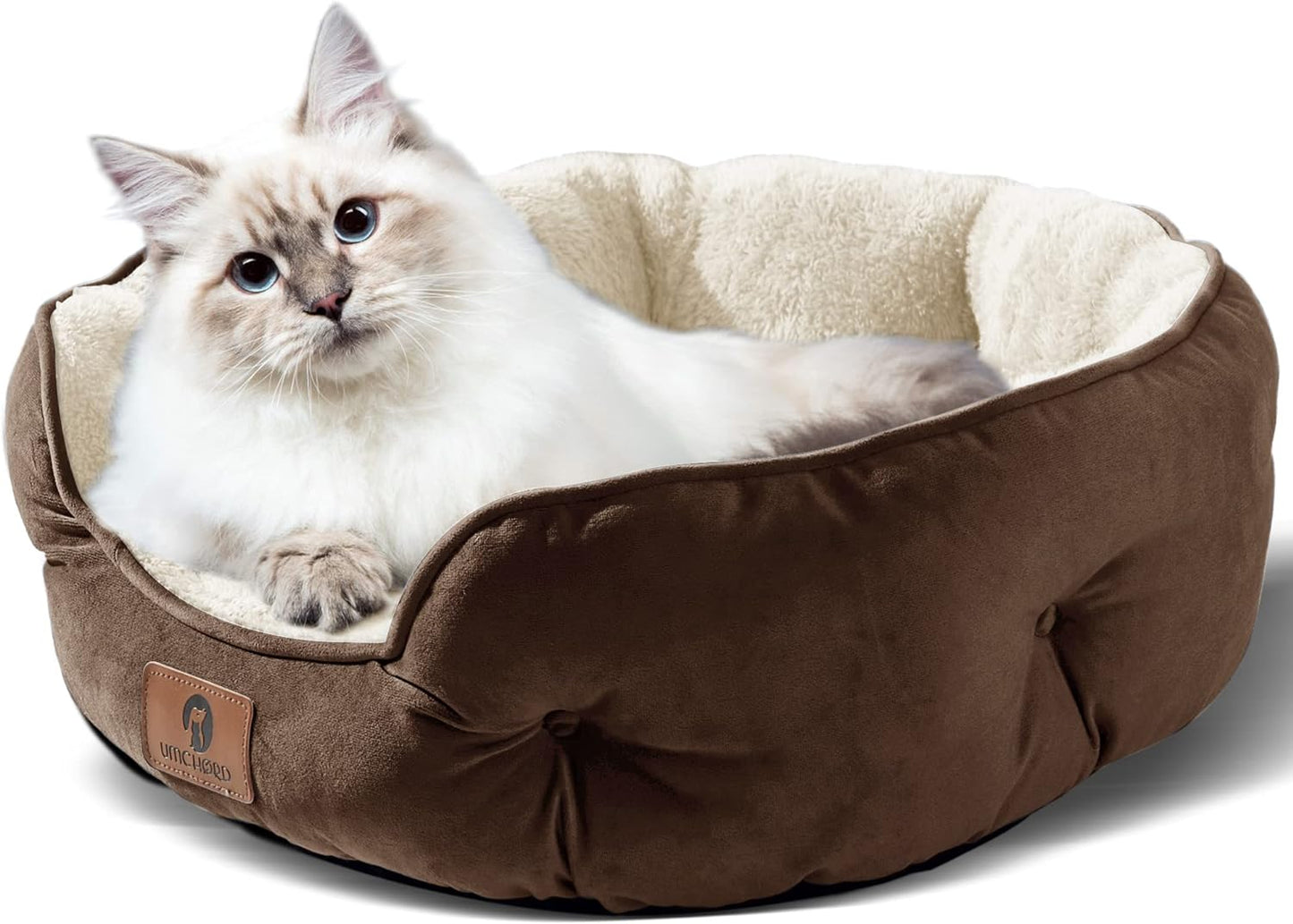 Pawpectly Purrfect Small Dog Bed for Small Dogs, Cat Beds for Indoor Cats, Pet Bed for Puppy and Kitty, Extra Soft & Machine Washable with Anti-Slip & Water-Resistant Oxford Bottom, Brown, 20 Inches